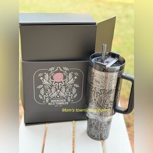 Stanley Gray Floral Insulated Travel Tumbler with Handle and Straw